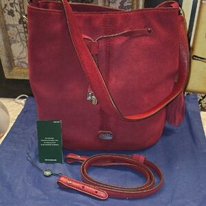 NWOT RALPH LAUREN Elegant BURGUNDYSuede Bucket Bag W/ EXTRA STRAP